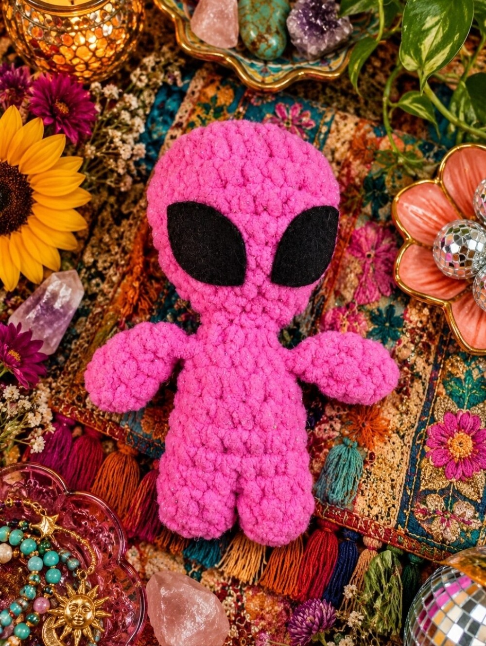 4/$15 Maximalist Handmade Alien Plush Decor | Pink Chenille Kawaii Weirdcore Y2K
